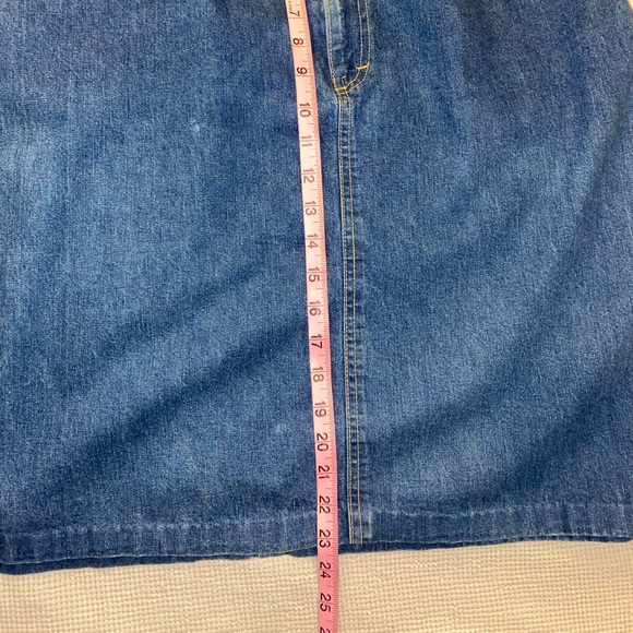 RARE VINTAGE 80s DENIM SKIRT SIZE 16 PETITE 100% COTTON MEDIUM WASH POCKETS - Picture 9 of 13